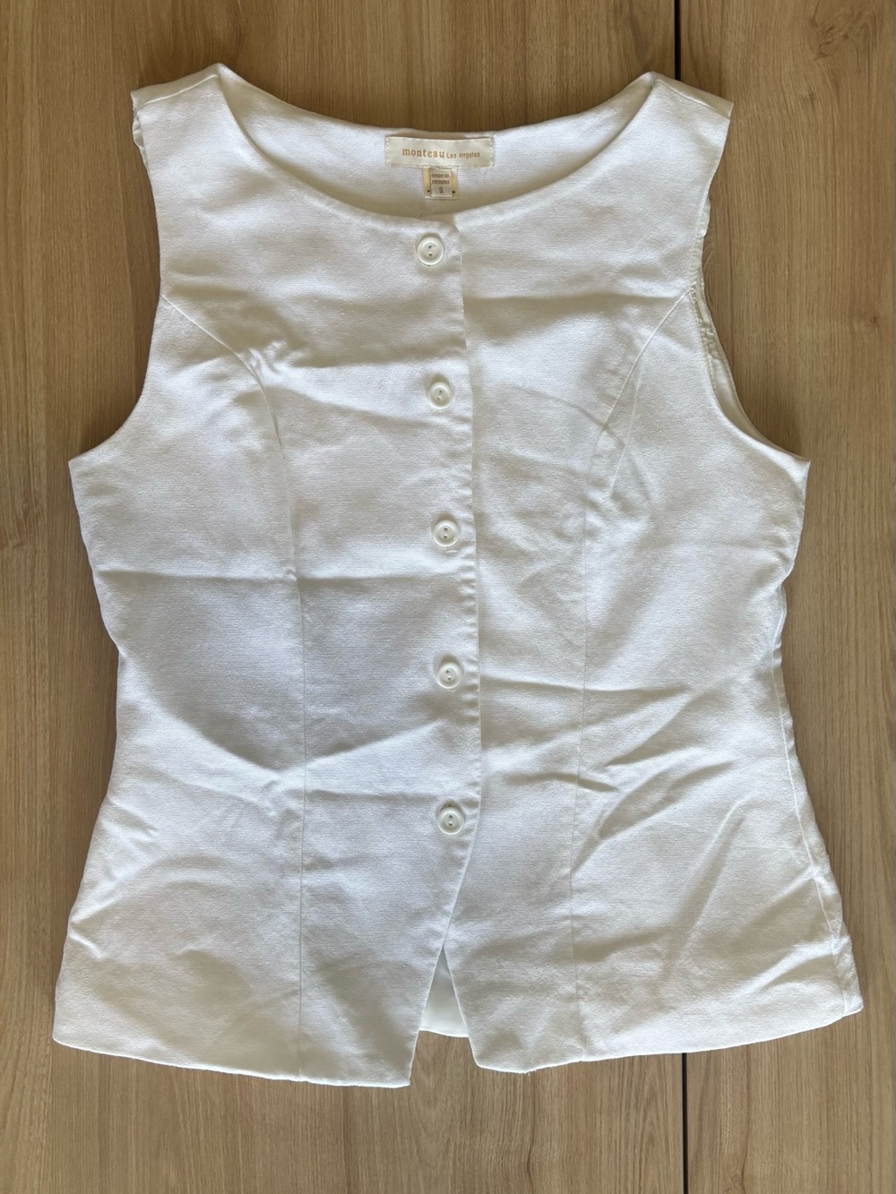 Monteau White Button Front Sleeveless Vest Blouse - Size Small